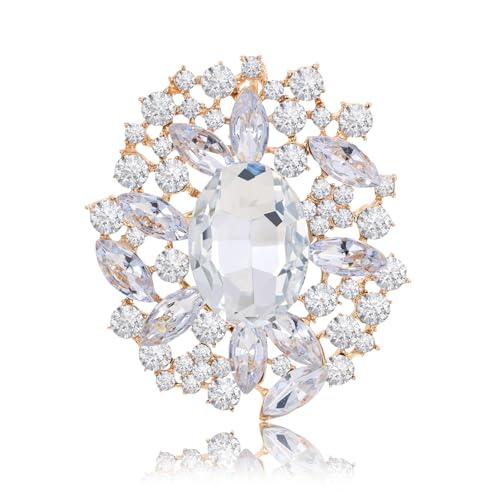 Image of LAXPICOL Vintage Austrian Crystal Elegant Flower Brooch for Women Broach Pin Wedding Jewelry Antique-Gold Tone