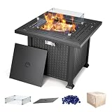 Cecarol 32 in Outdoor Propane Gas Fire Pit Table Electronic Pulse Ignition with Glass Wind Guard, Gl