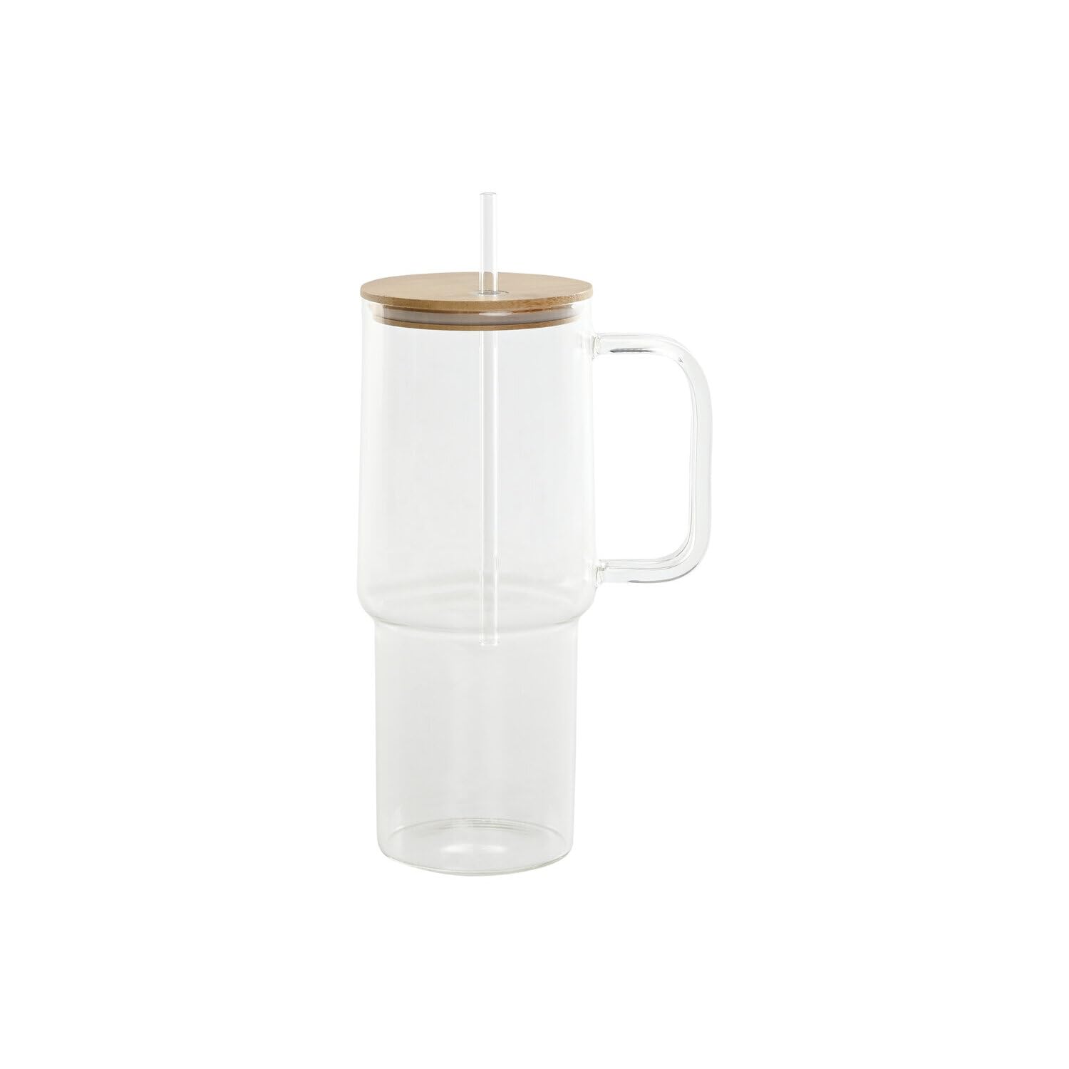Mug cristal bambou 1,3L pajita grand récipient verre paille couvercle étanche