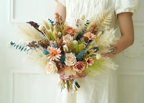 Ramo de Bodas Boho Rústico Beige con Flores Secas y Seda miniatura 2
