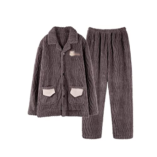 SYGZMY Pijamas Gruesos Sueltos de Talla Grande for Hombre, Ropa de decoración for el hogar de Lana de Coral, se Puede Usar Fuera del Traje de Mediana Edad(L)