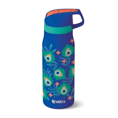 Ottle Botella de agua delgada de acero inoxidable aislada, bonito vaso para viajes, gimnasio, campamento y senderismo, botellas de agua pequeñas, regalo para mujeres, hombres, madres (pavo real del