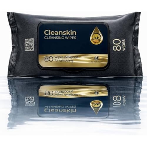 CleanSkin Cleansing Green Soap Tattoo Wipes All in One Solution Tattoo Wipes for during Tattooing | Tattoo Aftercare | Green Soap for Tattooing | Ready-to-use all in one green soap tattoo wipes help clean skin and excess ink during tattooing, PMU, piercing and aftercare.