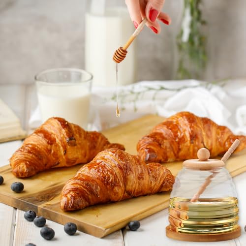 Miniatura 5 de Dzmuero Tarro Para Miel De Madera Con Tapa, Dispensador Con Cuchara, Recipiente De Cristal Sellado De Boca Ancha Para Guardar