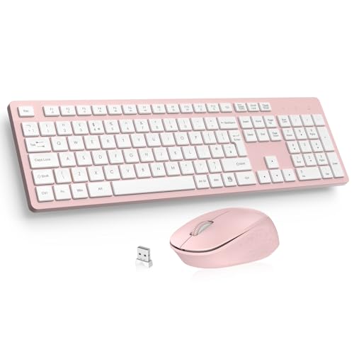 LeadsaiL Wireless Keyboard and Mouse Set 2.4GHz USB Computer Keyboards and Mouse Combo Ergonomic Design with 12 Multimedia Shortcuts for HP/Lenovo Laptop and Mac-Pink