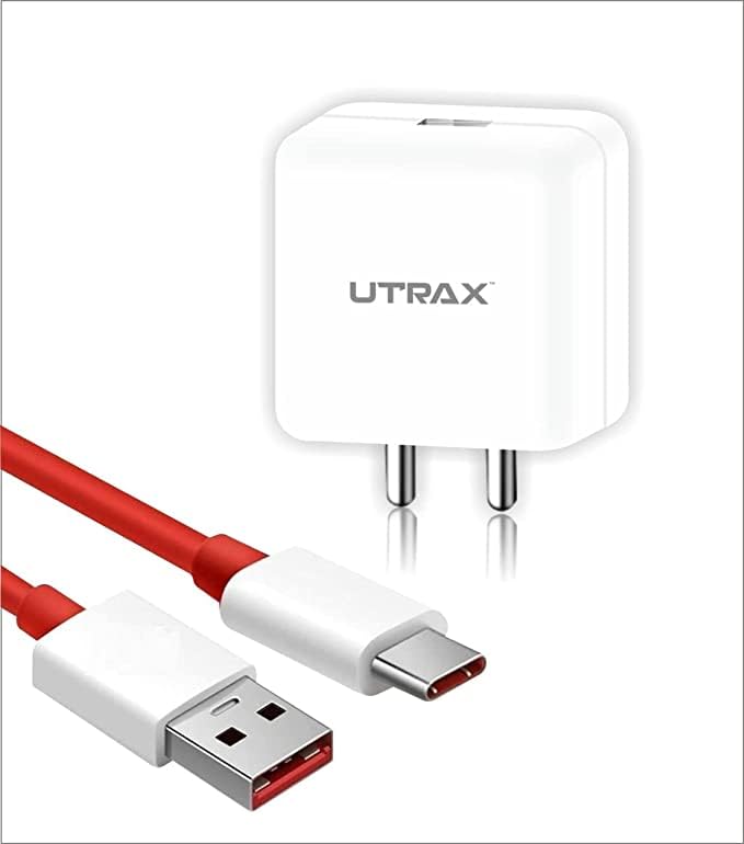 Image of Utrax 65W VOOC Dash Warp Wall Charger with Type C Cable | Supports VOOC, Dash, Warp Charge | USB-A Output | Compatible with OnePlus, Oppo, Realme, Samsung & All Fast Charge Devices (White)