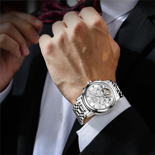 OLEVS Self Winding Watches for Men Tourbillon Automatic Mechanics Luxury Dress Stainless Steel Strap Luminous Waterproof Men Wrist Watches