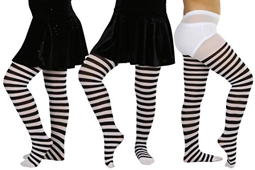 Tobeinstyle Girls' Horizontal Striped Full Length Tights - Black/White - Xl #TOP2