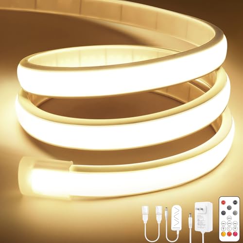 Image of Lamomo COB LED Strip Lights, 32.8Ft Natural White Dimmable Self-Adhesive Led Rope Light with Remote, Flexible Cuttable Waterproof 4000K Silicone Neon Tape Light for Bedroom,Indoor, Cabinet, 10mm Width