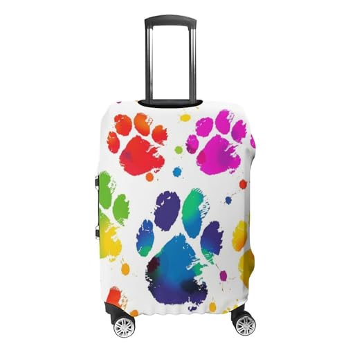 Luggage Covers for 19-32 Inch, Colorful Dog Paw Print Suitcase Protector, Stretchable Durable Travel Luggage Cover, Washable Anti-Scratch Travel Bag Protector S4