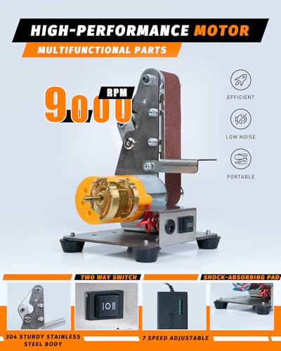 Image of Mini Belt Sander, Electric Small Sander Knife Making Supplies, 7 Adjustable Speed Electric Knife Sharpener, Power Belt Grinder for Woodworking, Metal Working DIY (5'' x 6.5'' x 7.4'')