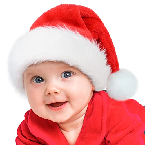Image of RJVW Christmas Santa Hat for Kids & Baby,Thicken Unisex Velvet Classic Santa Claus Hat for New Year Party