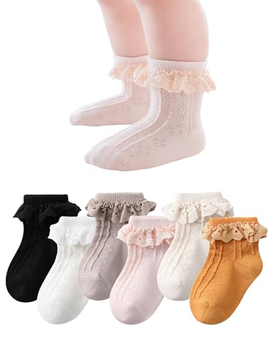 CHUNG Baby Toddler Girls Princess Cotton Frilly Socks Lace Ruffle Pack of 4/5/6 Thin Mesh Summer for Dress2