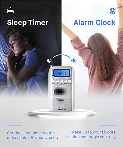 image for Vondior Digital AM FM Portable Pocket Radio with Alarm Clock- Best Rec