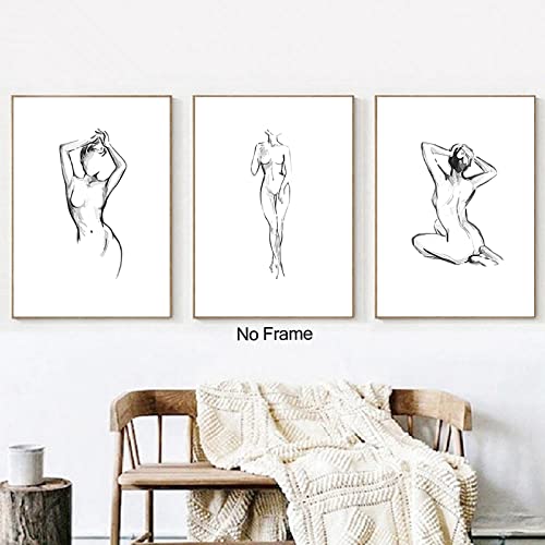 Abstract Black Woman Body Wall Art Line Drawing Canvas Art Minimalist Woman Print One Line Art Wall Decor For Living Room Bathroom Minimalist Wall Art Feminine Silhouette Art 16X24Inch No Frame #TOP2