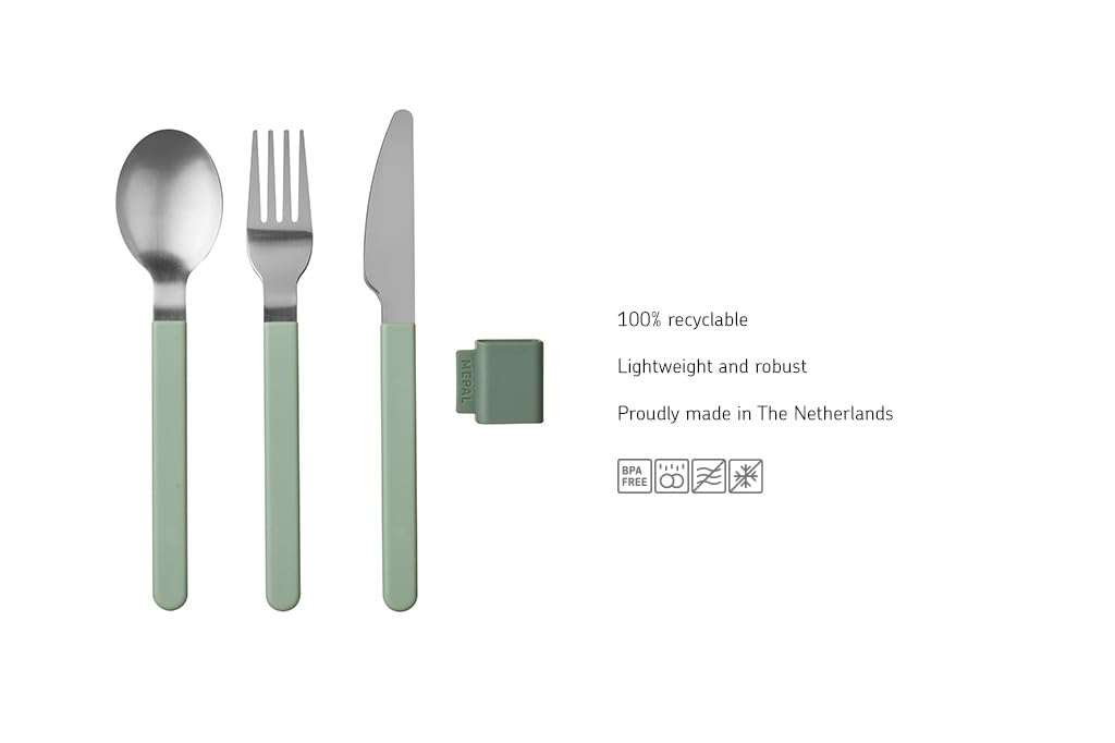 Mepal – Besteckset 3-teilig Silueta – Spülmaschinenfest – Geschirr – Messer, Gabel und Löffel inklusive Halter – Nordic white (Packung mit 4)