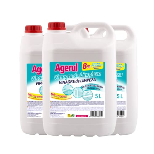 Agerul. Vinagre de Limpieza Para Múltiples Superficies. Ecológico, concentrado y eficiente. Caja de 3 botellas de 5 litros