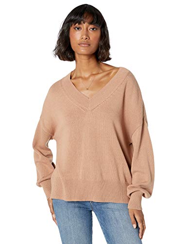 The Drop Women's Lisa Soft Slouchy V-Neck Sweater, Camel, L