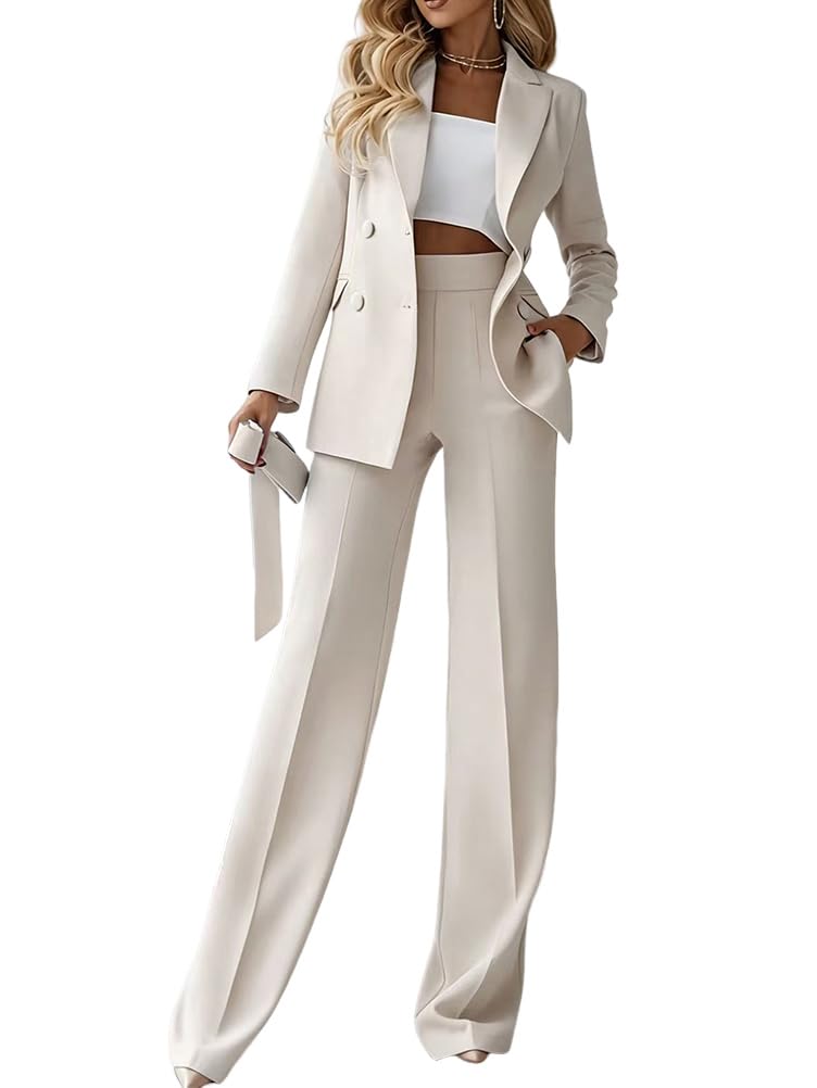 shownicer Hosenanzug Damen Festlich Elegant Business Anzug Set | Revers Büro Anzugjacke Blazer und Hose Zweiteiler