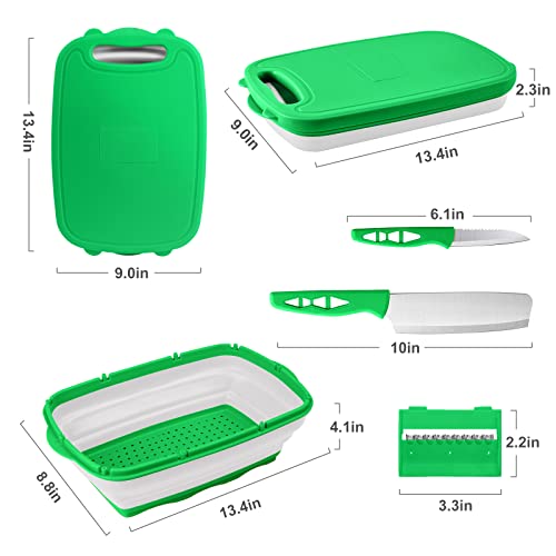 Gintan Camping Cutting Board, 9-In-1 Collapsible Cutting Board,Multifunctional Chopping Board With Santoku Knives, Kitchen Vegetable Washing Basket Silicone Dish Tub For Bbq Prep/Picnic/Camping #TOP3