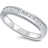 Oxford Diamond Co Princess Cut Channel Cz Set Wedding Band .925 Sterling Silver Ring Size 7