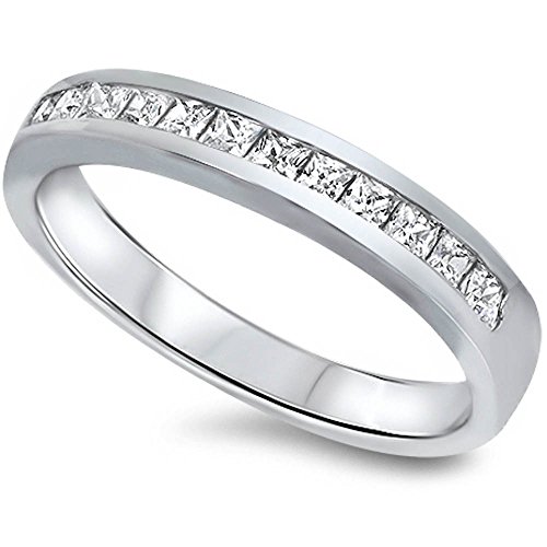 Oxford Diamond Co Princess Cut Channel Cz Set Wedding Band .925 Sterling Silver Ring Size 6