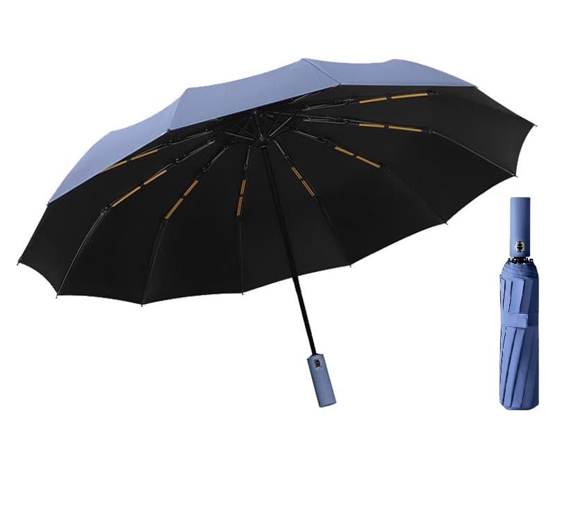 Image of Alexvyan 12 Ribs Car Large Travel Auto Open /Close Umbrella Windproof for Rain & Sun UV Protection, Strong Umbrella for Men & Women, Wind Resistant, Portable Folding Umbrellas for Backpack