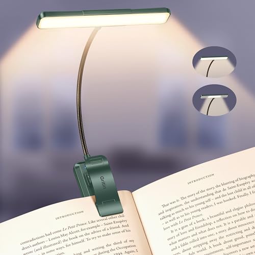 Gritin 2026 Gen 2 Book Light for Reading-32 Eye Caring Full Spectrum LED, 5 Colors & 5 Brightness, Adjustable Wide/Narrow Beam, Upgrade 1500mAh Long-Lasting Rechargeable Clip on Light-Forest Green by Gritin - Used condition - CA$10.52