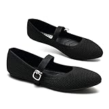 GLAMORA Bailarinas Mujer Merceditas Punto Correa Hebilla Cierre Rápido Zapatos Planos Cómodos Plantilla Acolchada Tejido Transpirable Verano Ligero Diario Ajustable black-39