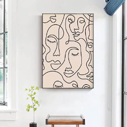 Affiche Toile Visage Une Ligne Minimaliste Peinture Murale Neutre Sans Cadre 40x60cm