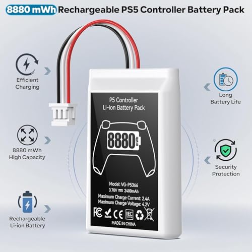 Image of New World Replacement Battery Pack for PS5 Controller, 8880mWh High Capacity, Rechargeable Li-ion Battery Pack for PS5 Controller - 1 pc