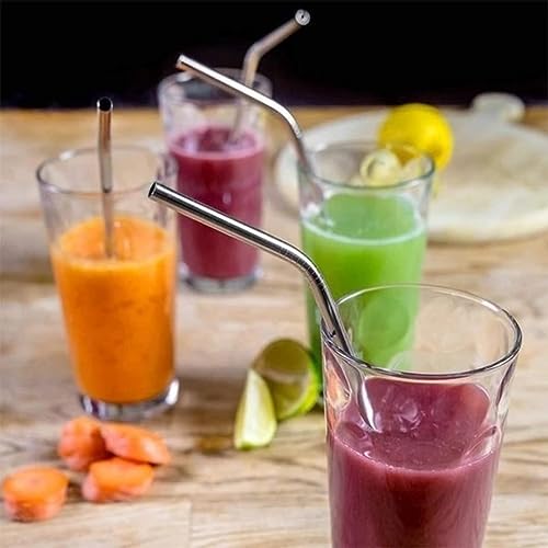 Image of Reusable Stainless Steel Straws - Pack of 5 (2 Straight & 2 Bent) with 1 Brush