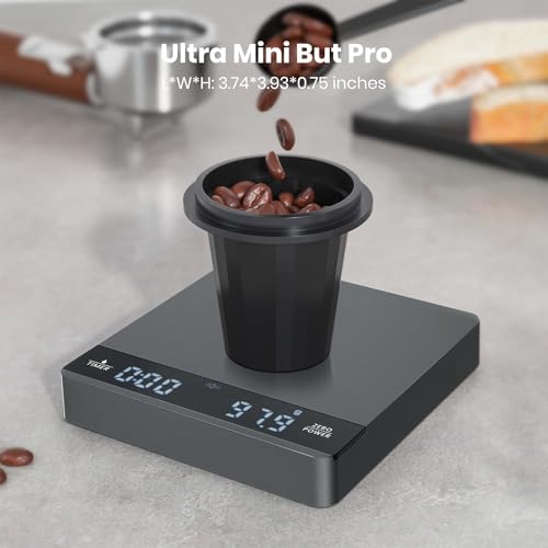 Image of Maestri House S1 Mini Espresso Coffee Scale with Timer, Rechargeable 2kg /0.1g Precision Shot Scale for Espresso Brewing, Portable Digital Coffee Scale with Automatic Timing, Metal Finish-Space Grey