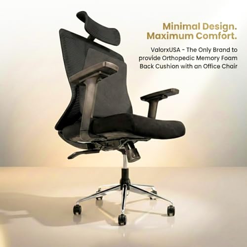 Image of ValorX USA Summit 2026 Ergonomic High Back Office Chair | Orthopedic Memory Foam Back Cushion | Smart Tilt-Lock Mechanism | Breathable Italian Mesh | 3D Armrest | 3 Year Warranty | Black