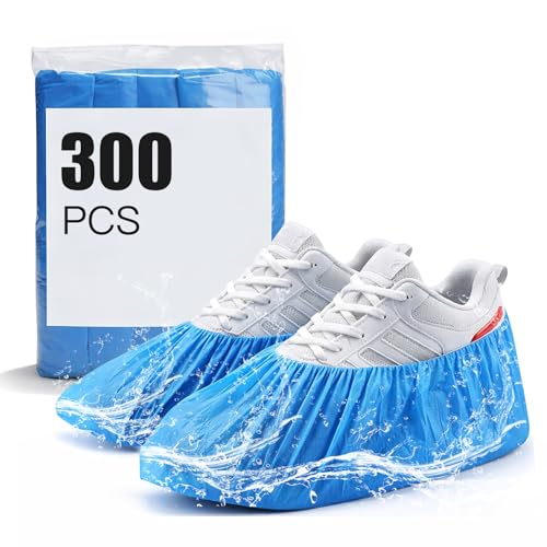 300 Stück Schuhüberzieher Einweg,CPE Überzieher Schuhe rutschfest,Schuhüberzieher Wasserdicht Blau Staubdicht,Ideal für Klinik,Labor,Überschuhe elastisch,Größe Einheitsgröße