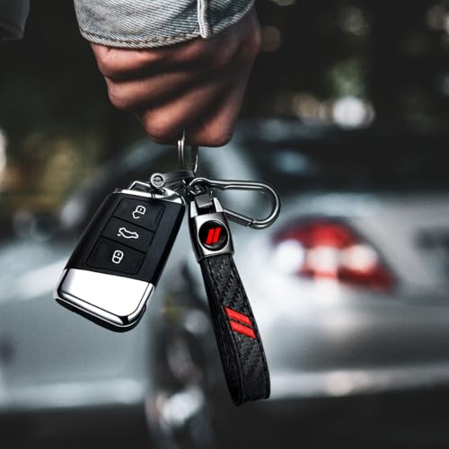 Image of Black Car Keychain for Dodge Charger Challenger Durango RAM 1500, Black Leather & Metal Key Ring with Dual Stripe Logo, Car Key Holder Accessories
