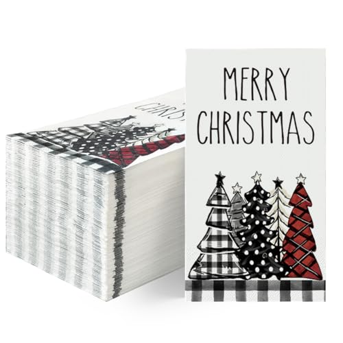 Horaldaily 100Pcs Christmas Paper Napkins, Xmas Tree Buffalo Plaid