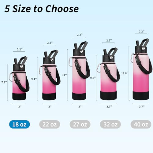Image of BJPKPK 18oz Insulated Water Bottle with 3 Lids, Straw Lid & Handle