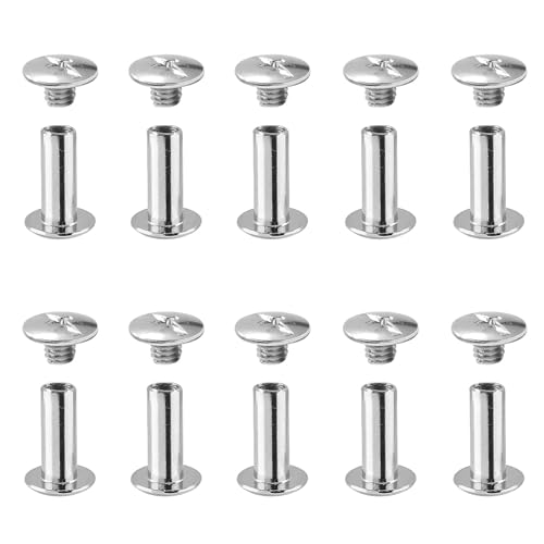 MroMax 10Pcs M5 Binding Screw, M5 x 15mm Nickel Plated Carbon Steel Cross Head Chicago Screw Binding Post Screw Kit for DIY Leather Decoration and Scrapbook and Photo Albums Bookbinding