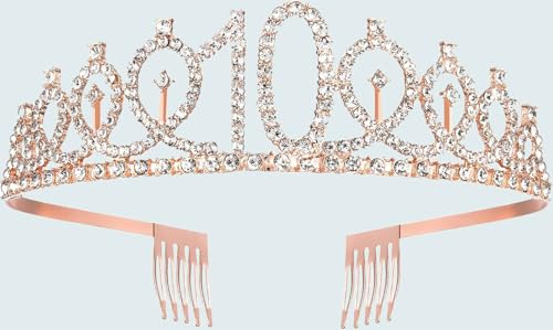 Couronne Strass & Écharpe Pailletée Rose Gold 'It's My 10th Birthday' - Kit Anniversaire Princesse Pour Fille