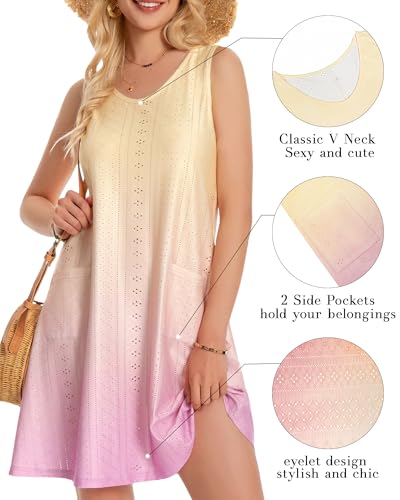 Image of elescat Swimsuit Coverup Summer Dresses for Women Eyelet Casual Loose Sleeveless Sundress with Pockets 2026