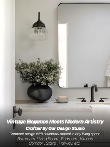 Image of Black Wall Sconce Farmhouse Bathroom Vanity Light,Clear Glass | Bathroom Light Fixtures,Hardwired Indoor,Hand-Blown Thick Glass,for Bathroom Mirror Kitchen,E26 Socket