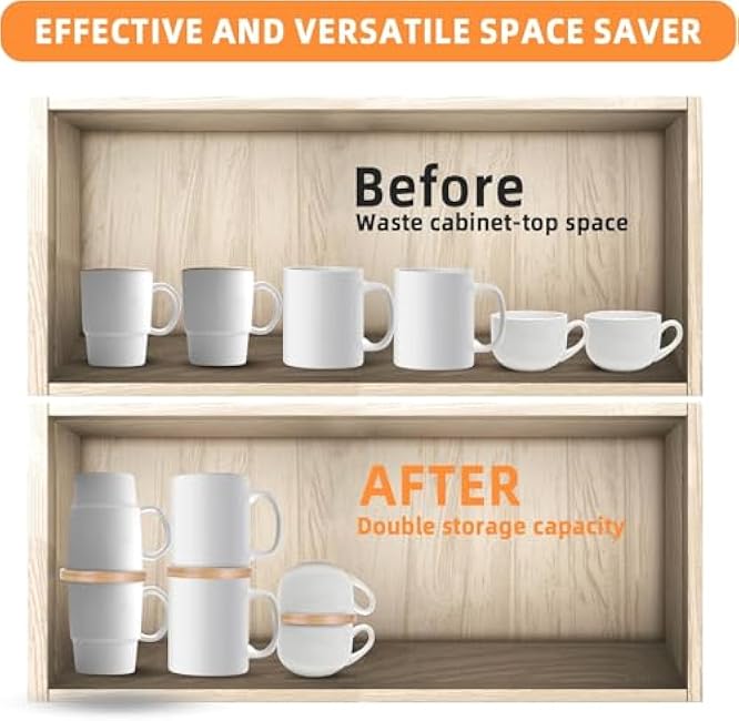 Mug Organizer - Wooden Coffee Mug Stackers, Mug Organizer for Kitchen Cabinet,Equipped with Food Grade Non-Slip Pad 6 Pack