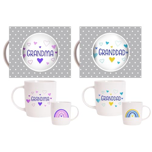 YöL New Grandparents Mugs Set Baby Shower Grandma Grandad Newborn New Bone China 12oz Celebration Home Kitchen Keepsake Gift