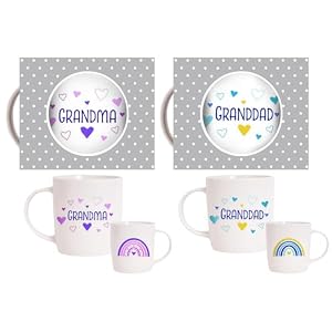 YöL New Grandparents Mugs Set Baby Shower Grandma Grandad Newborn New Bone China 12oz Celebration Home Kitchen Keepsake Gift