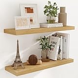 9.3 Inch Deep Floating Shelves, Oak Floating Shelf 35.4' x 9.3', Rustic Wood Wall Shelves 35.4 Inch Long, Large Wall Shelves for Book, Living Room, Bedroom, 35.4'W x 9.3'D x 1.5'H, Oak Color, Set of 2