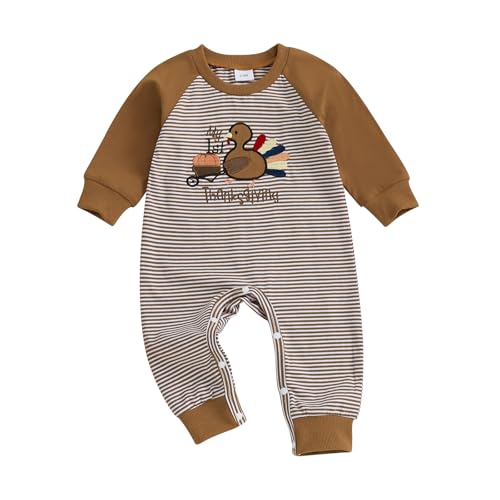 My First Baby Boy Thanksgiving Outfit Newborn Turkey Embroidery Romper Long Sleeve Jumpsuit Infant Onesie Clothes