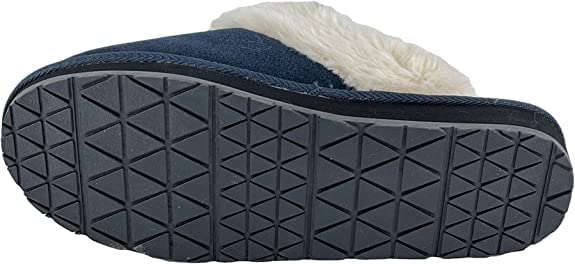 Image of Clarks Womens Open Back Suede Leather Comfort Clog Slipper JMS0583C - Plush Faux Fur Trim - Indoor Outdoor House Slippers for Women (Navy Premium Suede, 9)