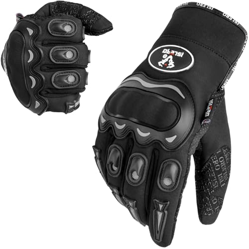 Islero Guantes de motocicleta para hombres y mujeres, guantes de motocicleta transpirables y resistentes que se pueden utilizar en verano, protección de nudillos duros, guantes de carreras de piel