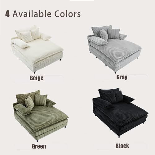 Image of Oversized Chaise Lounge Chair Indoor with 5-Position Adjustable Backrest, 54.8 inch Upholstered Corduroy Deep Seat Single Cloud Sofa Chair, Fluffy Modern Sleeper Couch Bed for Living Room, Grey